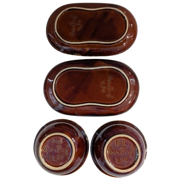 Hull pottery Mirror Brown Drip Snack Plate & Bowl 2 Sets Oven proof - Picture 3 of 9